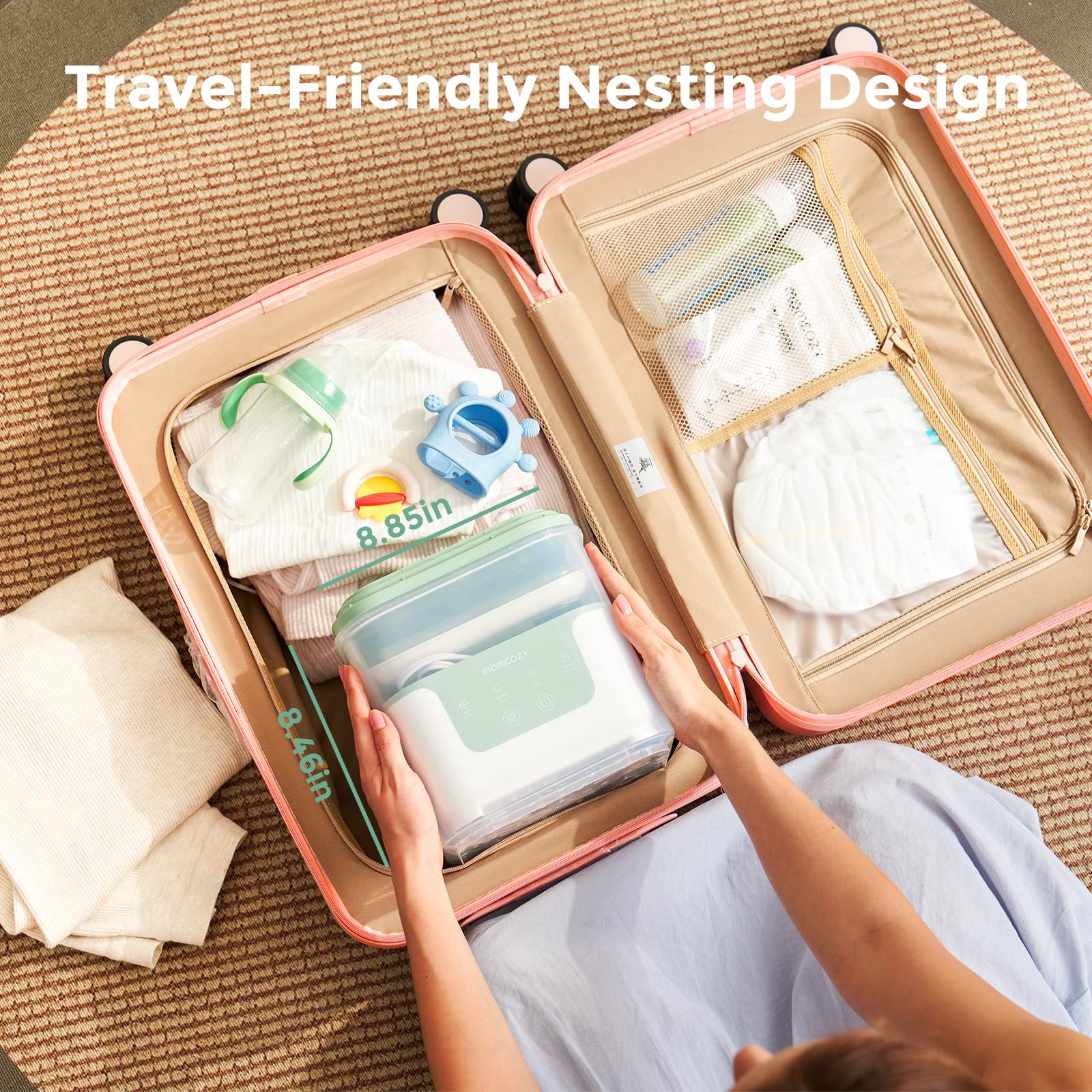 Momcozy Bottle Sterilizer and Dryer, Modular Nesting Space Saving Design, 6 Bottles Capacity, 4 in 1 Compact Sterilizer for Baby Bottles, Breast Pump Parts & Newborn Essentials, Drying Rack Included