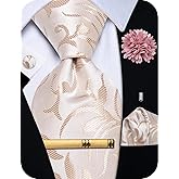YourTies Silk Paisley Floral Tie and Pocket Square Cufflinks with Lapel Pin Sets for Men 5PC Wedding Party