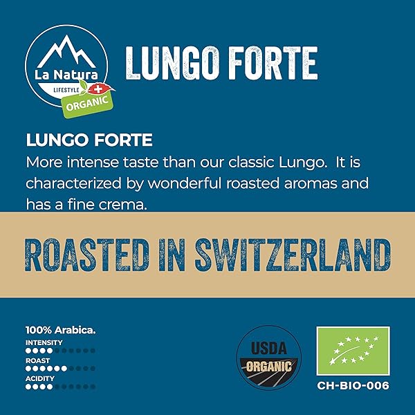 LA NATURA LIFESTYLE ORGANIC LUNGO FORTE COFFEE PODS – MEDIUM ROAST ARABICA COFFEE CAPSULES FOR NESPRESSO ORIGINAL LINE MACHINES – COMPOSTABLE CAPSULES, ALUMINUM-FREE – SINGLE-SERVE PODS (10 COUNT)