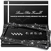 QUANQIUFEI 2 Pack Bling License Plate Frames, Sparkly Rhinestone Diamond Car License Plate Cover for Women, Stainless Steel Car Accessories with Glitter Crystal Caps (Black)