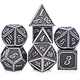 DnDnD Acient Silver Metal DND Dice Set, 7PCS D&D Metal Dice with Metal Case for Dungeons and Dragons, Shadowrun, Pathfinder, Savage World and Table Games