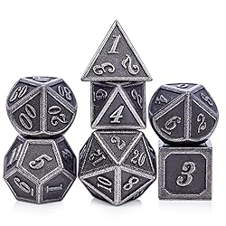 DnDnD Acient Silver Metal DND Dice Set, 7PCS D&D