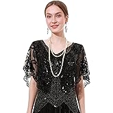 sy soul young Women 1920s Shawl Wrap Sequin Flapper shawl Cap Cover Up for evening dresses Wedding Bridal Gatsby Party