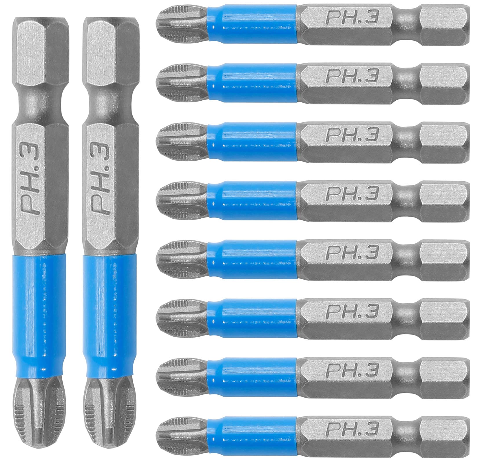 Cjueiom 10Pcs Magnetic PH3 Screwdriver Bits Set, Anti Slip Phillips Screwdriver Bits, Cross Head Electric Screwdriver Bits with 1/4" Hex Shank (PH3 x 50MM)
