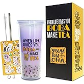 Yumbucha Reusable Boba Tea Cup (24 oz) with Stainless Steel Straw | Insulated Bubble Tea Kit & Personalized Gift for Enthusiasts