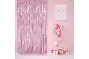 FOTIOMRG 2pcs 3.3ft x 8.3ft Pink Foil Fringe Backdrop Curtains for Parties, Metallic Pink Tinsel Streamers Backdrop for Birthday Bridal Baby Shower Bachelorette Princess Party Decorations