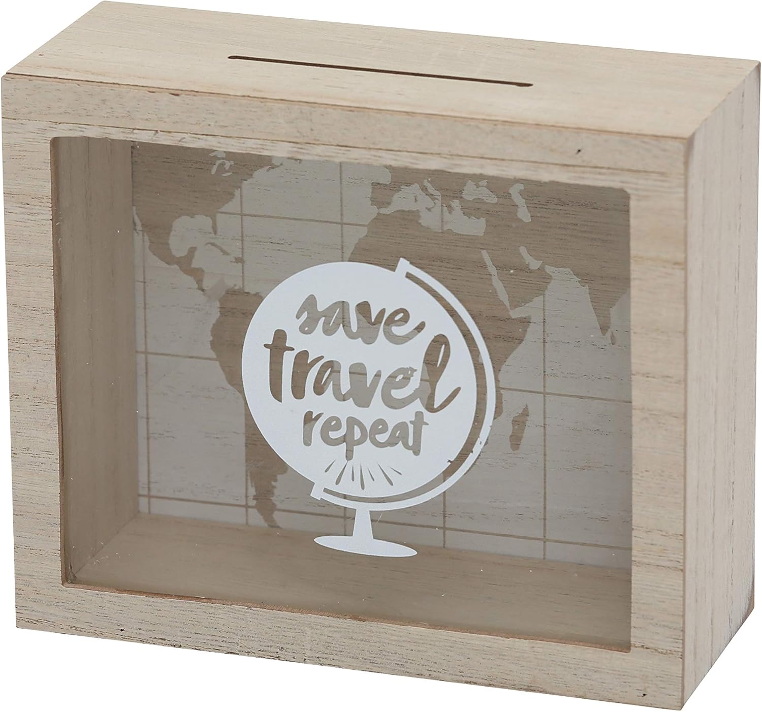 Marco de fotos y hucha de madera para viajes con el texto «Save, travel, repeat» de 18 cm: Amazon.es: Juguetes y juegos