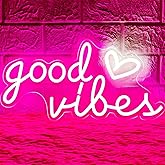 HOHOSIGN Good Vibes Neon Sign for Wall Decor Neon Lights Sign, 16"x8" Heart and Good Vibes LED Signs for Bedroom Wall, USB Operated Pink Goodvibes LED Neon Lights Signs for Game Room Christmas Decor