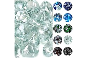 onlyfire 10-Pounds Fire Glass Diamonds for Propane Fire Pit, 1 Inch Reflective Firepit Glass Rocks Stones for Gas Fireplace and Fire Pit Table, Crystal Ice