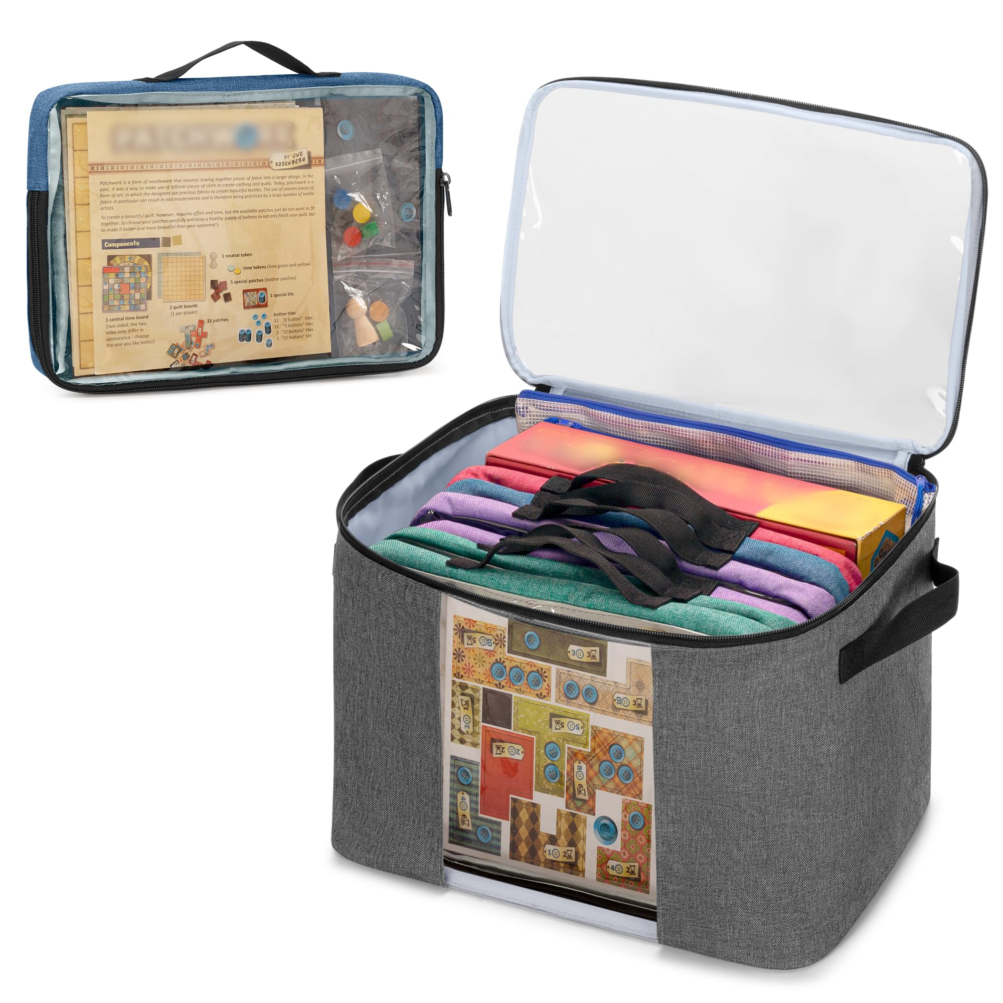 Rexmica Board Game Organiser and Storage with 6pcs A4 Zipper Bags, Board Game Storage Bag for Office Supplies, Puzzles, Toys, Craft Product, Board Game Storage Containers with Top Cover and Handles