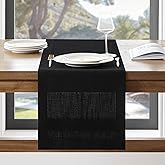 ZeeMart Linen Textured Border Table Runner, 14 x 60 Inch Black, Farmhouse Style Black Table Runners 60 Inches Long, Easy Care Everyday Polyester Table Runner