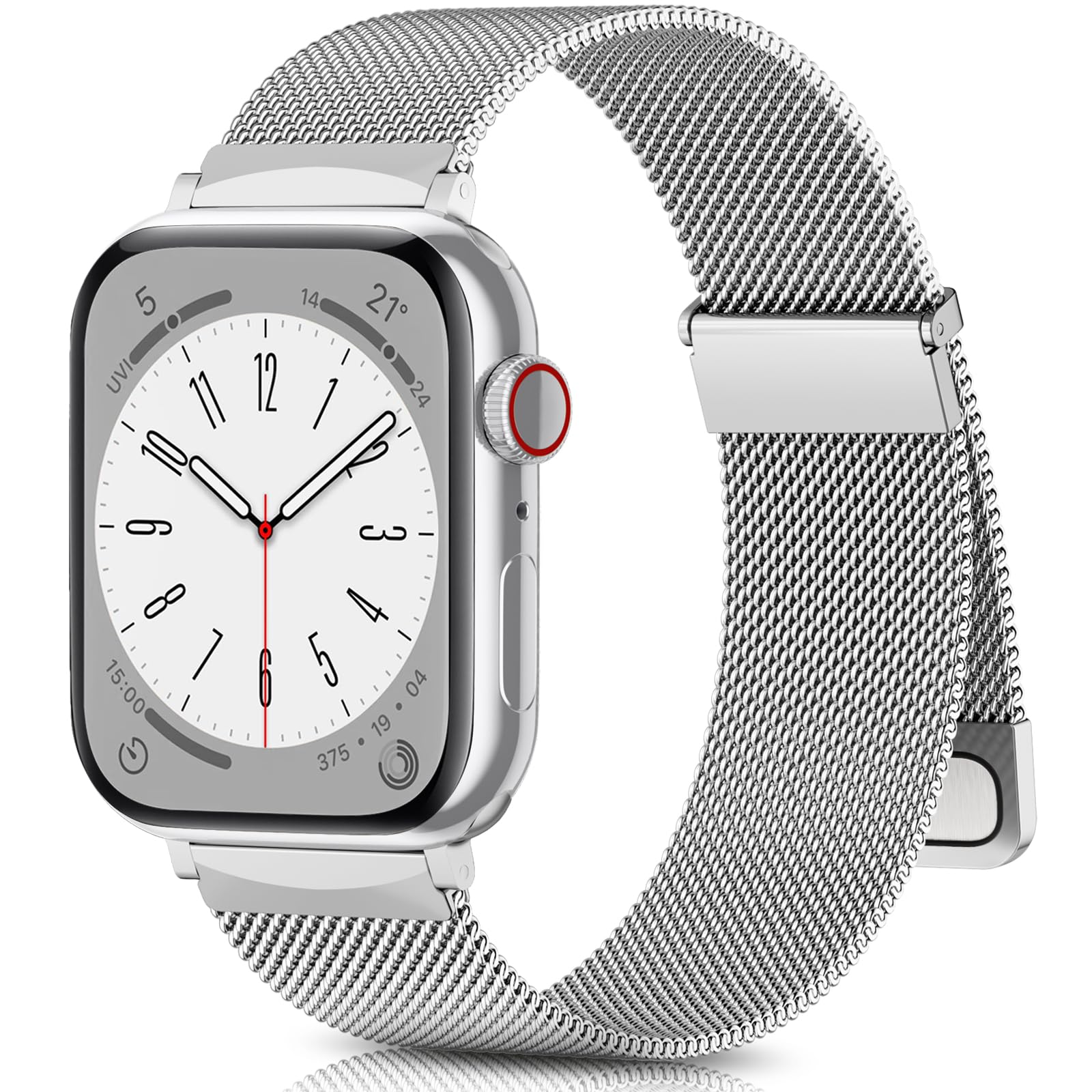 Easuny for Apple Watch Band Series 10/9/8/7/6/5/4/3/SE/Ultra (Double Strong Magnetic Milanese Loop)-Soft Metal Wristband for Women iWatch 38mm 40mm 41mm 42mm 44mm 45mm 46mm 49mm(Silver)
