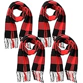 Neer 4 Pcs Christmas Buffalo Plaid Scarf for Women Red Warm Soft Classic Scarf for Kid Family Men Dog Xmas Gift