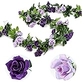 Veryhome 3PCS 23.7FT Artificial Purple Rose Flower Garland, Silk Hanging Floral Garland, Decorative Flower Vines for Room Decor Wedding Arch Flowers for Ceremony (Purple)