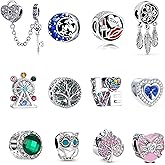 12pcs A Suit 925 Silver Plating Alloy Enamel Colored Rhinestones Tree of Life Lock Owl Heart Luck Bead Charms for Charm Bracelets Snake Bracelet Women's Charms Mother's Day Gift