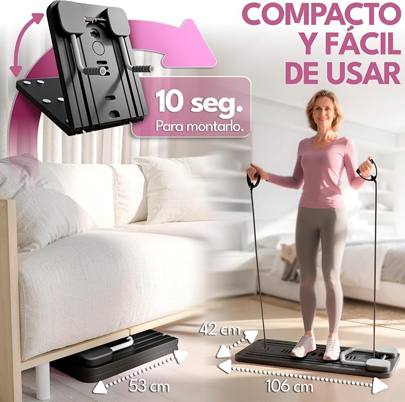 Pilates Reformer Dobrável com Acessórios & 10 Guia de Exercícios | Ideal para Casa, Ginásio e Reabilitação | Melhora Força e Flexibilidade | Design Compacto e Portátil (Preto)