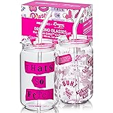 Dragon Glassware x Mean Girls - 16 oz Glass Cups with Lids and Straws, Set of 2 - Iced Coffee Cups with Lids - Versatile Glass Tumbler with Straw and Lid - That's So Fetch & Movie Quotes