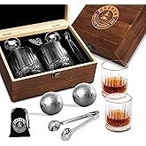 Whiskey Set Gifts for Men - Whisky Glass Set with 2 Large Stainless Steel Chilling Balls -Father's Day Anniversary Birthday Gifts for Men Dad Husband Him Boyfriend