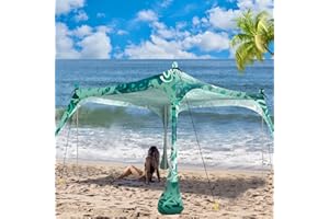 Buheco Beach Tent Pop Up Shade 10x10ft Beach Canopy Sun Shelter UPF50+ with 4 Foldable Poles-Portable Carrying Bag-Sand Shovel-Ground Pegs-Windproof Ropes for Outdoor Family Camping-Fishing- Picnic