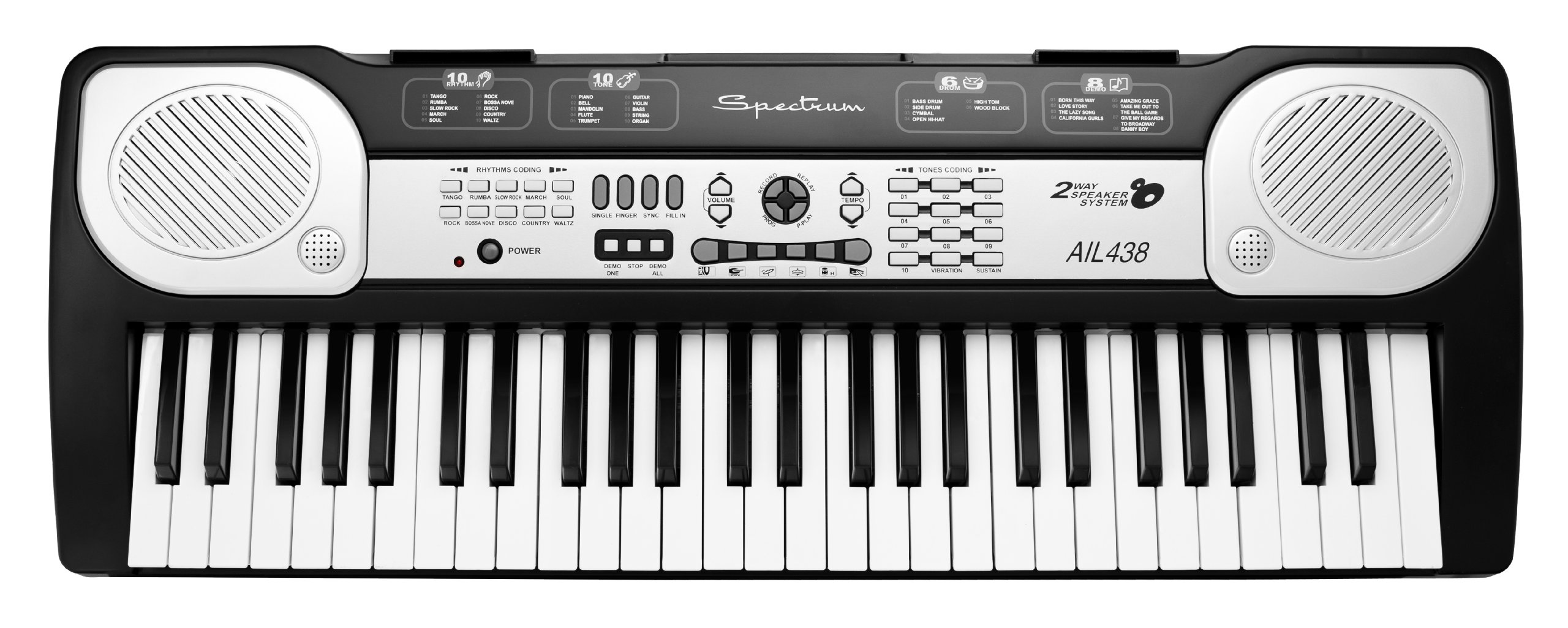 Spectrum AIL 438 Black and Silver 54-Note Electric Keyboard with Mic and Music Holder