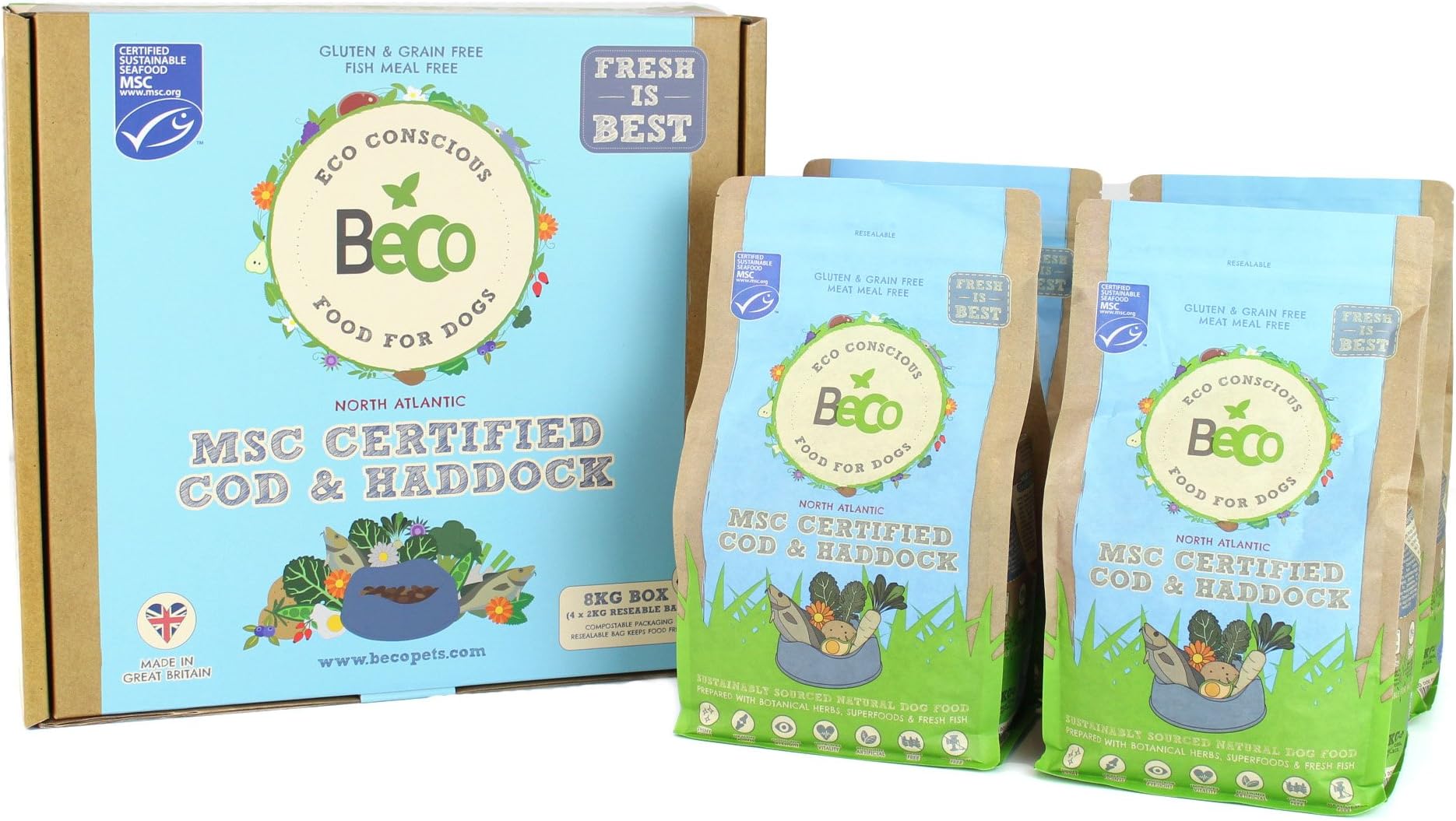 Beco Dog Food - MSC Cod & Haddock with Kale and Chickpeas - 8kg - Natural Grain Free Ethical Dog Food with No Artificial Preservatives