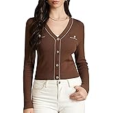 M.Infisavo Cropped Cardigan for Women Long Sleeve Knit Button Down Spring Sweater Shirt Slim Fit