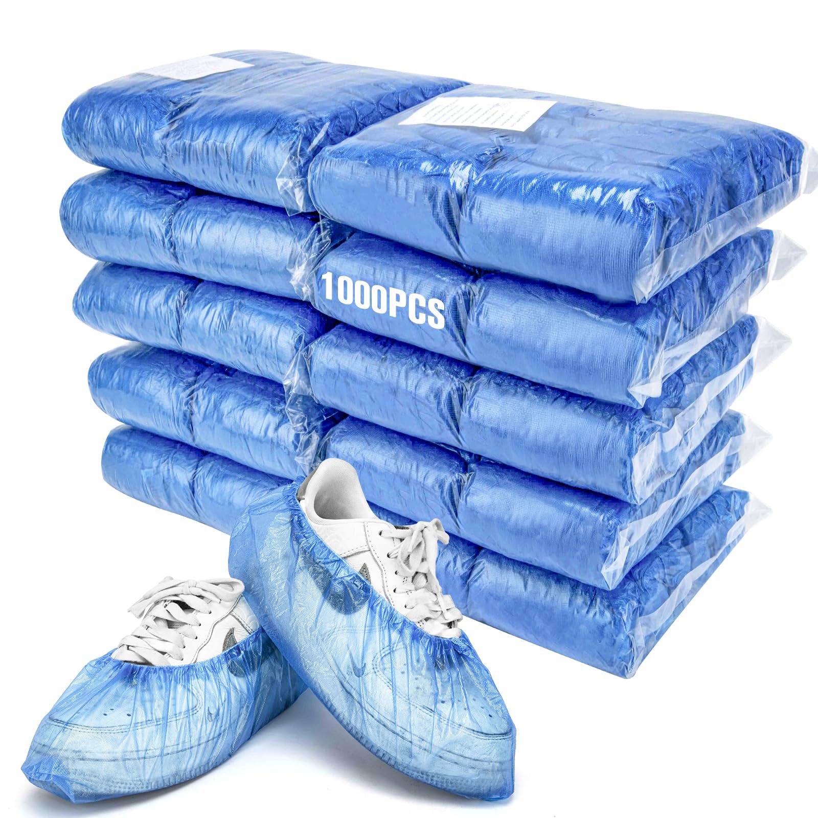 Photo 1 of 1000Pcs(500Pairs) Shoe Covers Disposable 15.7“ Shoe Booties Non-Slip Fits up to US Men's 9 & Women's 11 Size, Thickened Plastic Shoe Covers Disposable for Indoors, Waterproof Boot Cover