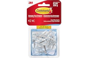 Command Wire Hooks Value Pack, Small, Clear, 9 Hooks 12 Small Strips