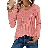 COCCKO Womens Tops Fall Fashion 2025 Crewneck Long Sleeve Shirts Casual Loose Pleated Tunic Flowy Babydoll Blouses
