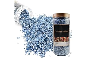 HappyFiller 1.3 Pound Broken Crushed Glass 3-7mm Fairy Garden Succulent Gravel Soil Cover Mini Stone Pieces,Vase Filler,Candle Holder Decor Mini Rock,DIY Resin Art,Paint,Craft Glitter,Pacific Blue