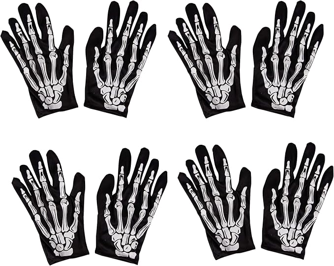 Halloween Skeleton Hand Gloves 4Pair Finger Bone Print