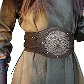 HiiFeuer Viking Embossed Double Dragon Waist Armor, Vintage Norse Faux Leather Wide Belt, Medieval Mercenary Corset Belt