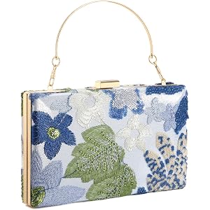 XquiziFit Sparkly Sequin Evening Bag Embroidery Floral Clutch Purses for Women Beaded Evening Purse