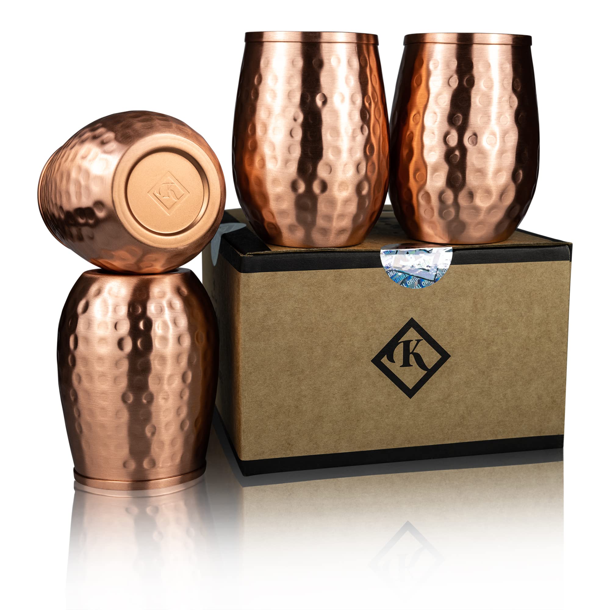 Kosdeg Copper Cups 12 Oz set of 4 - A New Way To Enjoy Wine - The Perfect Pure Copper Tumbler for Water - Better Then Glasses, Safer Than Plastic
