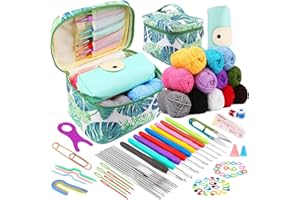 Nitlak 87 Pcs Crochet Kit for Beginners, Crochet Starter Kit, Crochet Needles Set with 12 Yarn Balls Plastic Sewing Needles Stitch Marker Storage Bag Knitting Accessories for Adults Beginner Craft