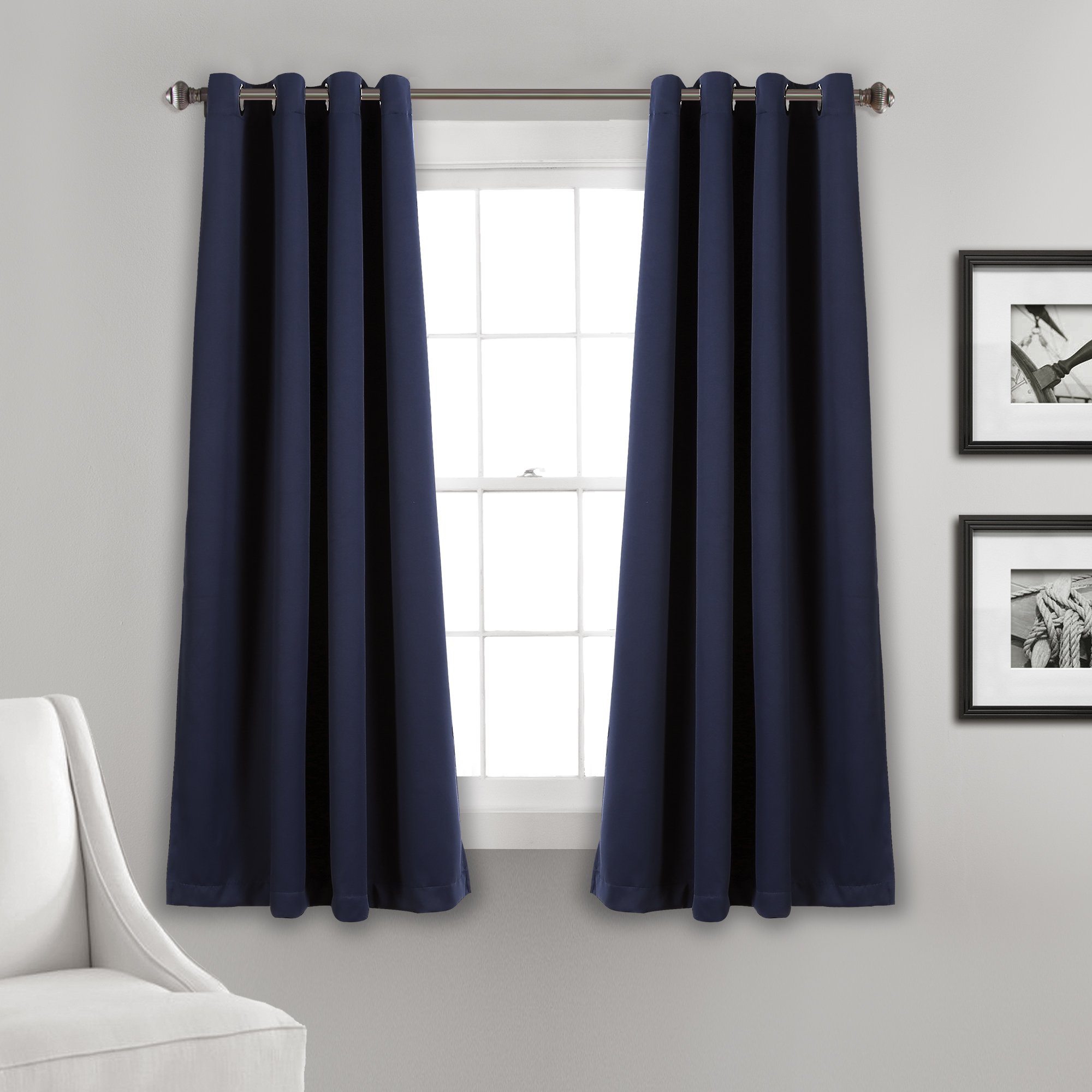 Lush Decor Insulated Grommet Blackout Curtains Panel Pair, 52" W x 63" L, Navy — image 1