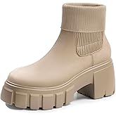 FITORY Women's Ankle Boots Comfy Chelsea Mid Heel Elastic Chunky Heel Lug Sole Booties Size 6-11