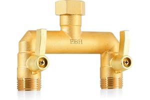 EBH Garden Hose Splitter, Full Flow Outdoor Faucet Splitter, 2-Way High Flow Brass Heavy Duty Hose Splitter with Long Metal Handle。