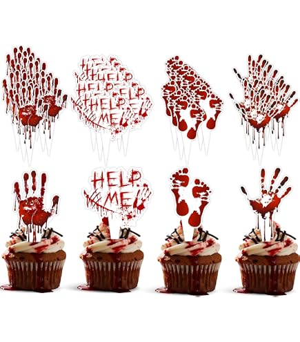 24 Stück Glitzer-Cupcake-Topper Mit Horror-Messer-Motiv – Für Halloween, Geburtstag Oder Gruselpartys