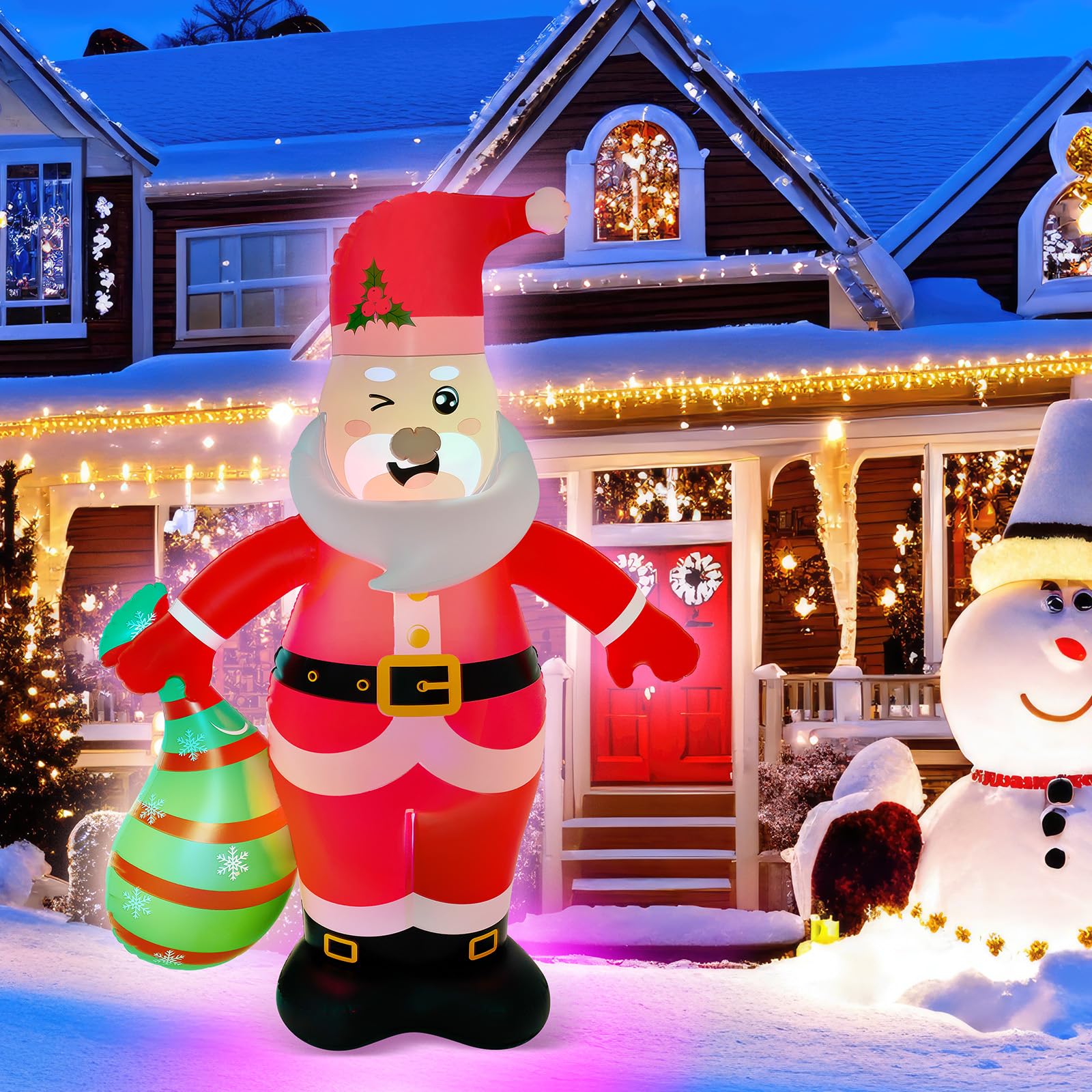 Photo 1 of Kasyat 5.5FT Inflatable Christmas Santa Claus Christmas Outdoor Decorations PVC Blow up Santa Xmas Decor with Built-in LEDs Lights for Christmas Party Holiday Yard Garden Lawn Patio(Open Arms Santa)
