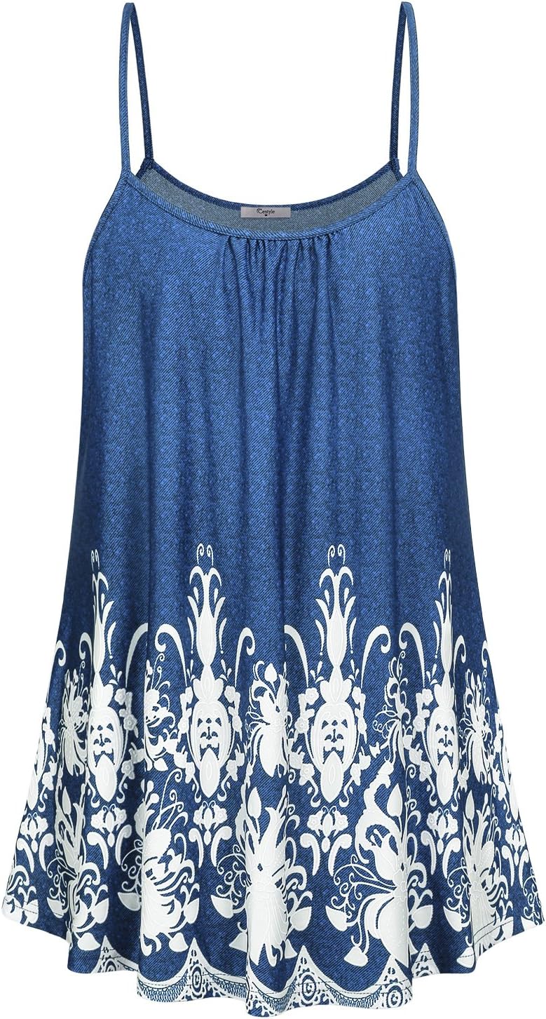 Cestyle Women's Summer Printed Tops Loose Fit Spaghetti Strap Camisoles Tunic Tank