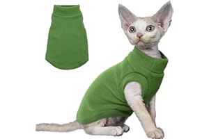 PUMYPOREITY Cat Sweater, Warm Kitten Clothes, Fleece Winter Coat for Hairless Cats, Soft Dog Fleece Vest, Cold Weather Pet Sweater for Dogs and Cats, Green, S