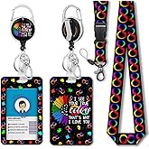 ID Badge Holder with Breakaway Lanyard, Retractable Badge Reel Heavy Duty, Autism Awareness Lanyards for ID Badges Ajustable, Teacher Nurse Work Office Gifts