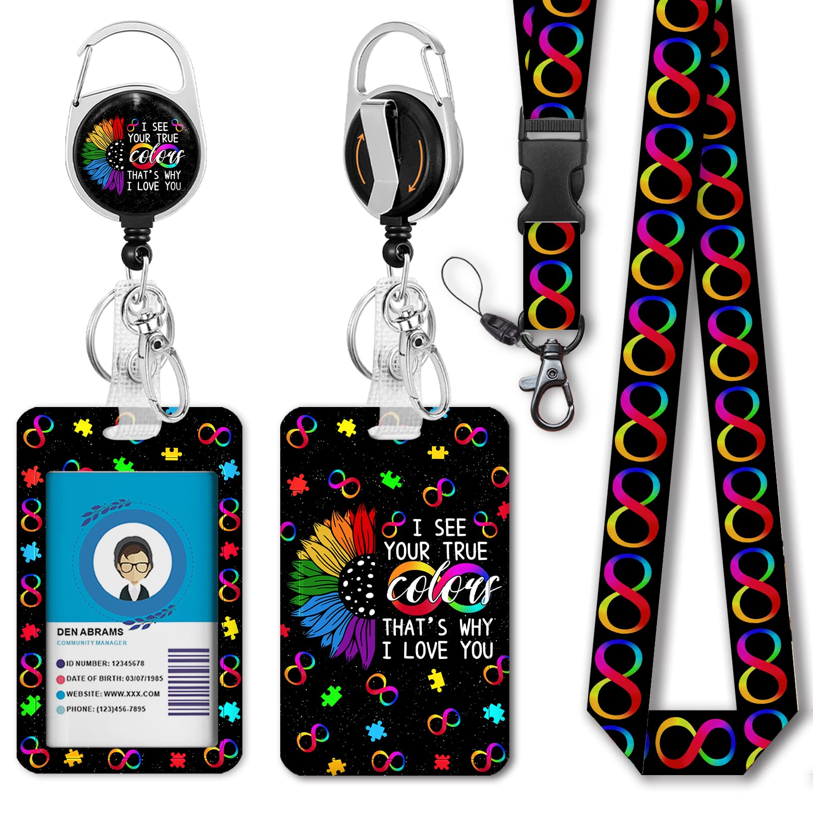 Photo 1 of ID Badge Holder with Breakaway Lanyard, Retractable Badge Reel Heavy Duty, Autism Awareness Lanyards for ID Badges Ajustable, Teacher Nurse Work Office Gifts