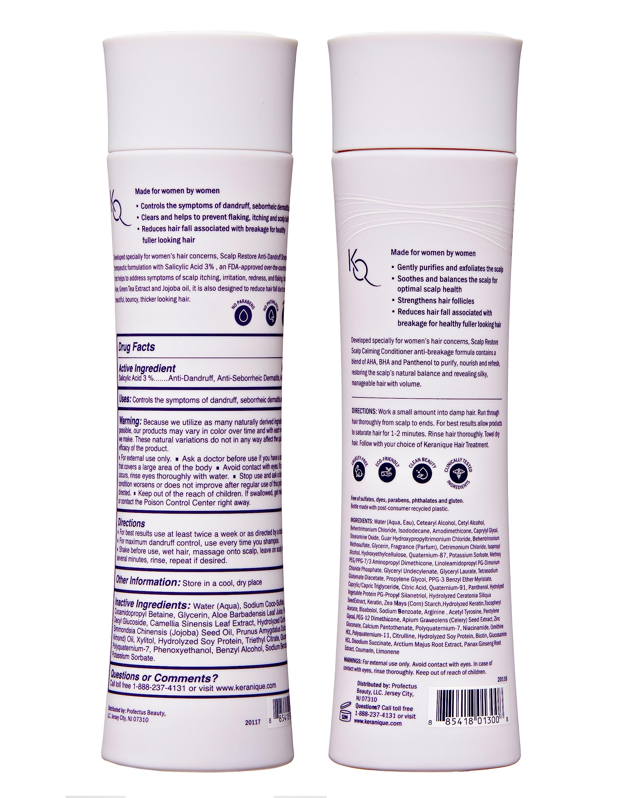 Anti Dandruff Shampoo & Scalp Restoring Conditioner - Gentle for Color-Treated Hair - Best for Thinning Hair & Dry Scalp - Antidandruff Shampoo for Women & Deep Conditioner by Keranique