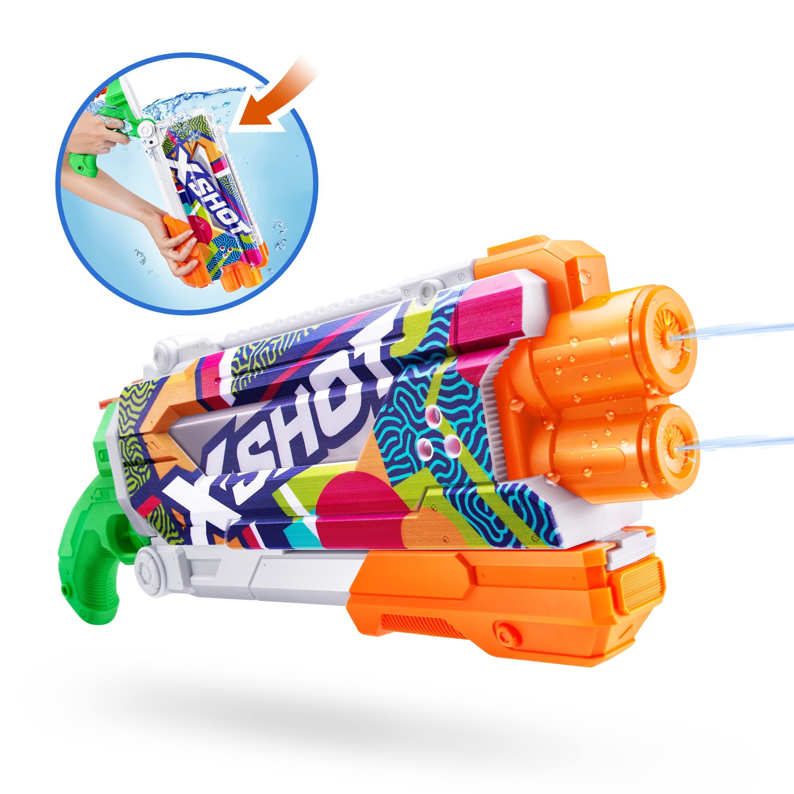 XSHOT Water Fast-Fill Skins Pump Action, Ripple, Water Blaster, Summer Outdoor Pool Toy, Mailer Box (Ripple), White