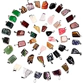 Hicarer 50 Pieces Mixed Stone Beads Crystal Stone Pendants Quartz Charms with Storage Bag for Jewelry Making
