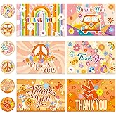 Qpout 24 Pack Retro Thank You Cards,Groovy Hippie Boho Rainbow Flower Greeting Cards with White Envelops and Matching Sealing Stickers for Thanksgiving Birthday Thank You Theme Party Supplies