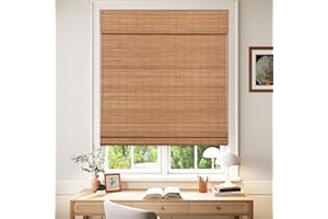 LazBlinds Cordless Blackout Bamboo Roman Shades, Room Darkening Blinds for Interior Windows, Thermal Insulated Roll Up Bamboo Blinds for Home & Patio, 28" W x 64" H, Papara Carbon