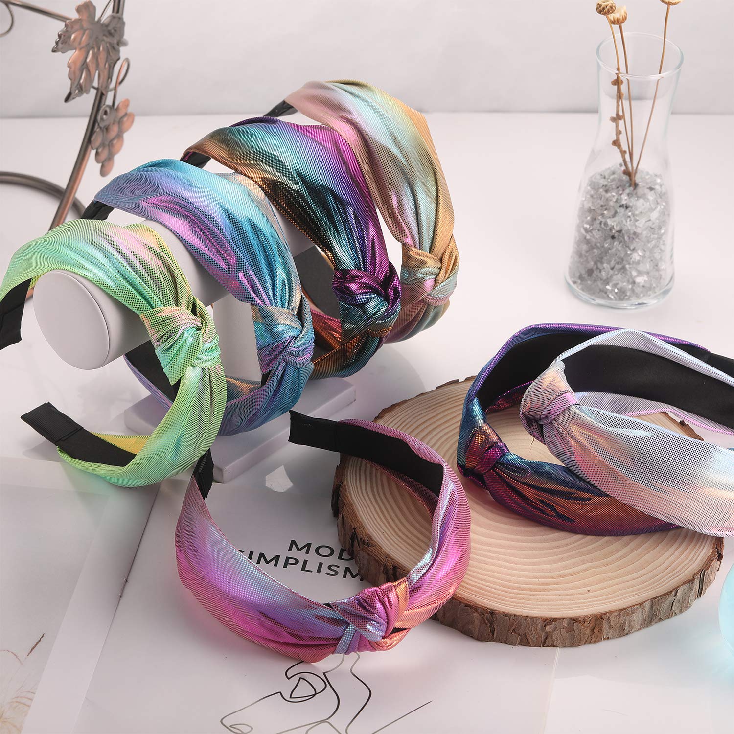 Headbands for Girls Women Teens, Funtopia 9 Pcs Shiny Metallic Headbands Colorful Mermaid Knotted Head Bands, Fashion Cross Knot Hair Bands for Dance Party Club : Beauty